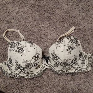 Black and White Lace Padded Demi Bra